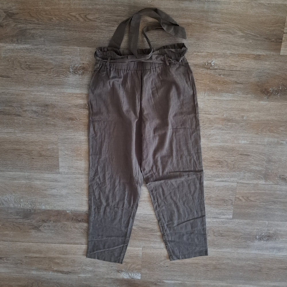SHEIN Paperbag Waist Trousers Olive Green Brown Size 6 NWOT - Picture 4 of 12
